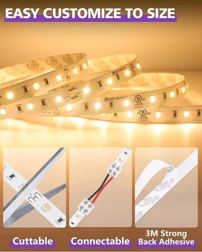 Vista 6 de HitLights Tira de luces LED de 24 V, color blanco cálido, 2700 K, cinta cortable de 26.2 pies, PCB de 3 onzas, certificación UL, 1325 lúmenes/m