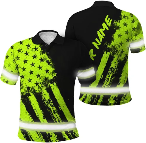 Vista 10 de Polo reflectante con bandera de camuflaje de alta visibilidad para hombres y mujeres, polo de seguridad para trabajo, patriótico