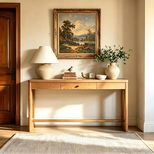 Vista 28 de JIVOIT Mesa consola rústica y elegante, mesa de consola rectangular de madera con cajones de almacenamiento y estante inferior para entrada Blanco
