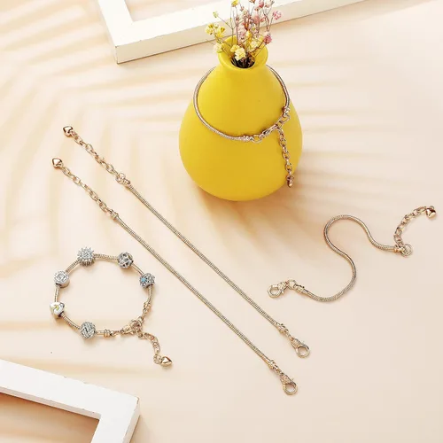 Vista 4 de Hicarer - 20 pulseras de serpiente ajustables para hacer joyas, cadenas de acero inoxidable doradas y plateadas con extensor de corazón