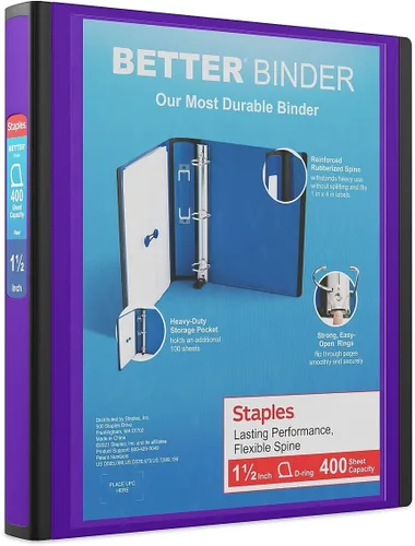 Vista 49 de Carpeta con anillos en forma de "D" de 1 pulgada para mejor visualización Staples, Negro