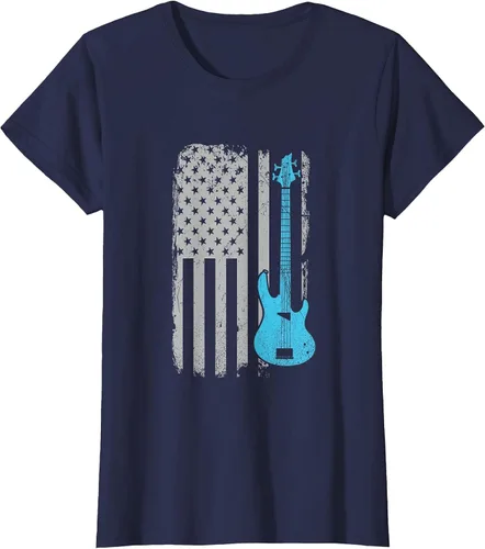 Vista 90 de Electric Bass Guitar Player American Flag Musician T-Shirt Asphalt Grey