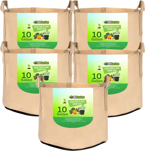 Vista 19 de 247Garden Paquete de 5 Macetas/Bolsas de Cultivo de Tela de Aireación de 1 Galón para Plantas con Asas (260 GSM, Negro, 6H x 7D)