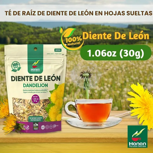 Vista 2 de Hanan Té de raíz de diente de león de hoja suelta – Té de hierbas Diente de León 100% natural de Perú, infusión sin cafeína para apoyo digestivo