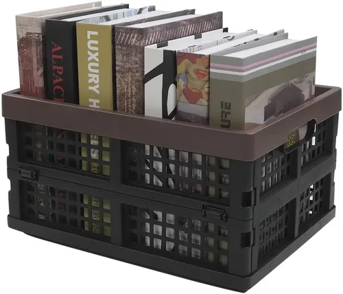Vista 4 de Paquete de 2 cajas de almacenamiento plegables de plástico, caja de almacenamiento plegable de 15 L