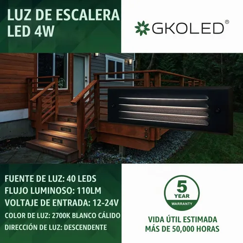 Vista 2 de GKOLED Luces LED de bajo voltaje, luz de montaje en superficie de 4 W 12 V con placa frontal con listones horizontales, escaleras de camino, 2700 K
