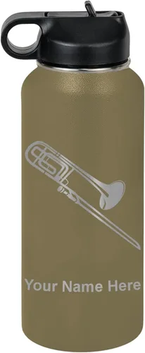 Vista 18 de LaserGram Botella de agua personalizada, trombón, acero inoxidable de doble pared aislada al vacío con popote superior, regalo grabado personalizado