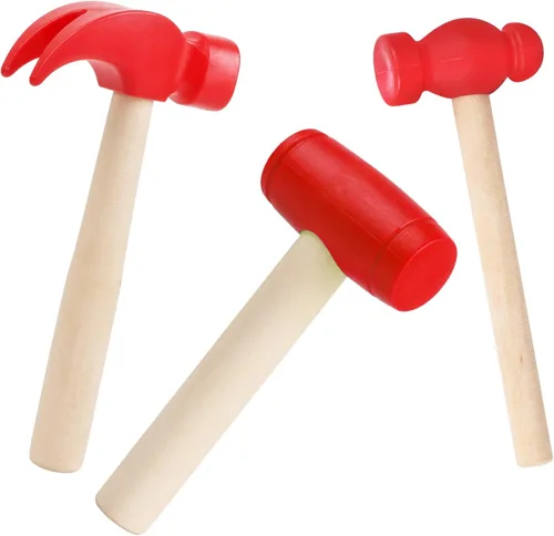 Vista 10 de Martillo de juguete de mazo de madera, martillos de madera de simulación, martillos de madera pequeños de plástico para niños, martillo falso