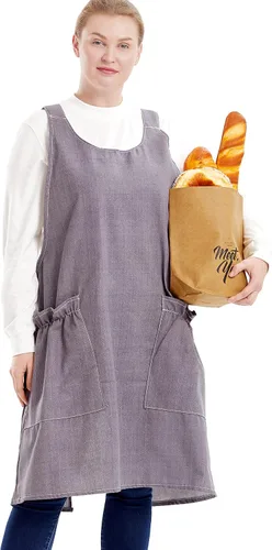 Vista 29 de Delantales grandes de talla grande para mujer con bolsillos de algodón y lino para hornear cocina