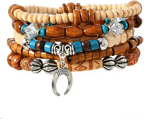 Vista 47 de Pulsera Gótica Ajustable de Cuero Trenzado Punk Multicapa de Estilo Grunge, Conjunto de Pulseras Emo con Brazalete de Metal, Envoltura