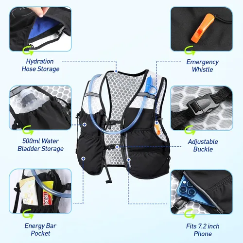 Vista 4 de AGPTEK Chaleco de hidratación para correr con bolsa de agua de 2 L para hombres y mujeres, chaleco ligero y ajustable para correr, caminar