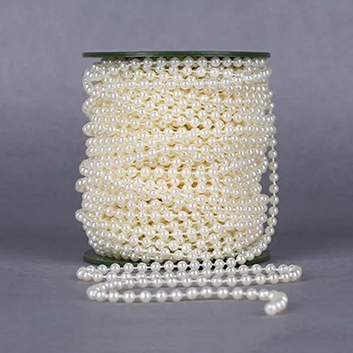 Vista 2 de B&S FEEL Tira de cuentas de perlas de imitación de 5 mm, rollo de hilo de cuentas de perlas para decoración de bodas y fiestas, rollo de 30 metros