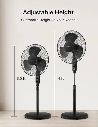 Vista 7 de PELONIS Ventilador de pedestal de 16 pulgadas para dormitorio, control remoto, ventilador de pie con temporizador de 7 horas, oscilación de 90°, 3