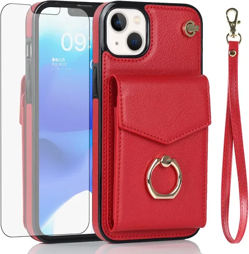 Vista 8 de Asuwish Funda de teléfono para iPhone 12 Mini 5.4 con protector de pantalla de vidrio templado y anillo de bloqueo RFID, tarjetero de cuero
