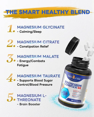 Vista 4 de Complejo de magnesio de 820 mg, 240 cápsulas vegetarianas, para mujeres y hombres con glicinato de magnesio, citrato, malato, taurato y L-treonato