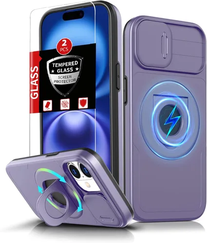 Vista 74 de Funda magnética para iPhone 11 Pro compatible con carga inalámbrica MagSafe, con 2 protectores de pantalla, anillo kickstand de 360° integrado +