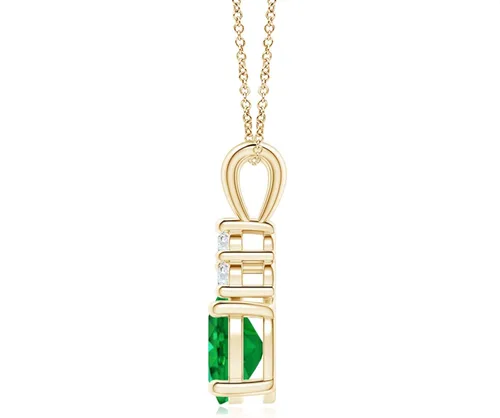 Vista 2 de Angara Collar con colgante solitario de esmeralda natural para mujeres, niñas en oro macizo de 14 quilates, platino y plata de ley, piedra natal