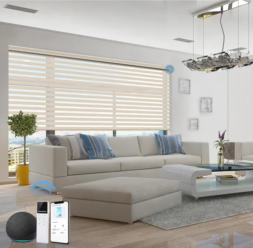 Vista 24 de tipiace Persianas inteligentes de cebra motorizadas con cable duro con Alexa Google Home, tela filtrante de luz de doble capa, persianas Negro