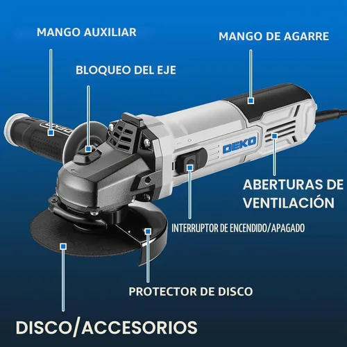 Vista 2 de Amoladora angular, herramienta eléctrica: DEKOPRO - Amoladora angular de 4-1/2 pulgadas y 7.5 amperios con cable eléctrico, herramientas con muela