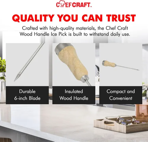 Vista 5 de Chef Craft - Seleccione palillo de hielo con mango de madera, herramienta de rotura de hielo de acero chapado con mango de madera, hoja de 10