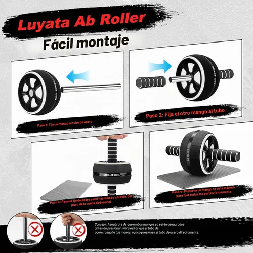 Vista 2 de Rueda para abdominales, kit de ruedas de ejercicio abdominal 10 en 1 con bandas de resistencia, alfombrilla para rodillas, cuerda de saltar, barra