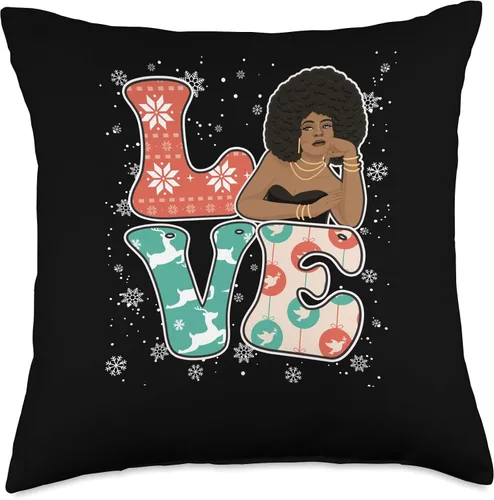 Vista 4 de Christmas Gifts Santa Claus Costume Xmas Shirt Love Christmas Black Melanin Afro African American Xmas Throw Pillow, 16x16, Multicolor