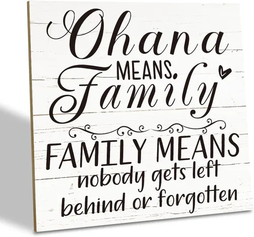 Vista 16 de Placa de Madera Familiar, "La Familia Significa Que Nadie Se Queda Atrás o Se Olvida", 15.7x15.7 cm Cartel de Arte de Mesa, Decoración de Cita