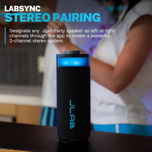 Vista 5 de JLab Go Party - Altavoz Bluetooth portátil, color negro medianoche, 10 vatios de potencia, más de 16 horas de reproducción, impermeabilización IP56