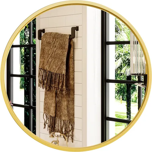 Vista 9 de Growsun Espejo redondo negro de 20 pulgadas, espejo de pared circular para tocador de baño, entrada, sala de estar con marco de metal