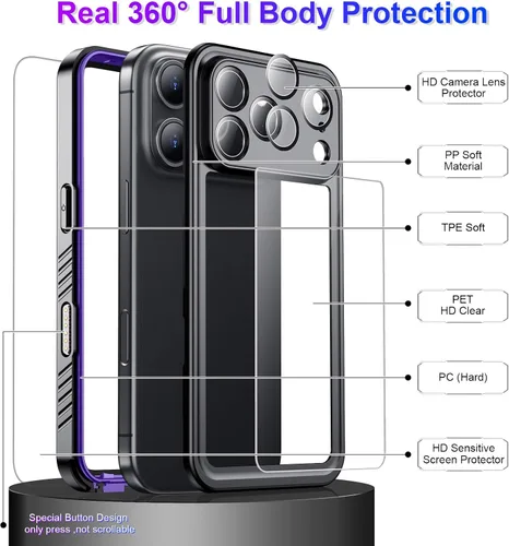 Vista 215 de Temdan - Funda impermeable diseñada para iPhone 12, protector de pantalla y cámara integrado IP68 bajo el agua, cuerpo completo, a prueba de caídas