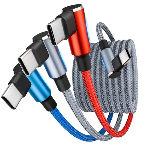 Vista 14 de Cable USB A/C a USB C en ángulo recto, cable de carga trenzado tipo C de 90 grados, cable de carga USB C 4 en 2, cable de carga universal