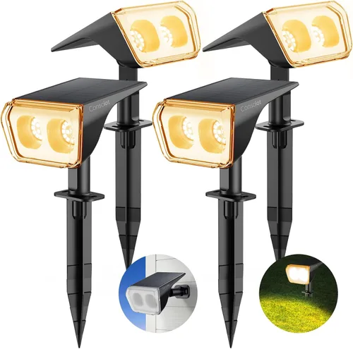 Vista 10 de Consciot Focos solares impermeables para exteriores, 24 LED del anochecer al amanecer, luces de pared ajustables 2 en 1, focos solares de paisaje