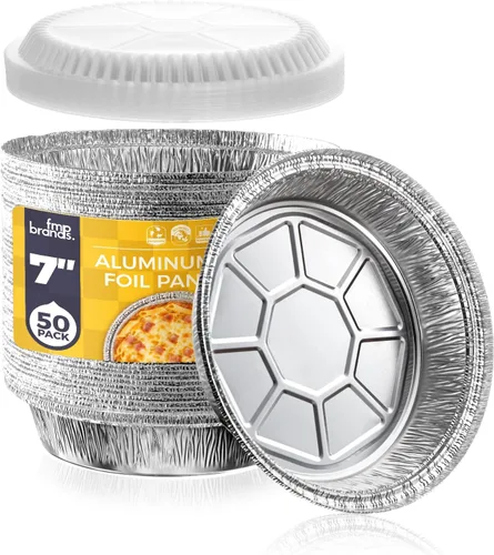 Vista 8 de Fit Meal Prep Paquete de 45 sartenes redondas de papel de aluminio de 9 pulgadas con tapas de cúpula transparentes, latas para tartas desechables