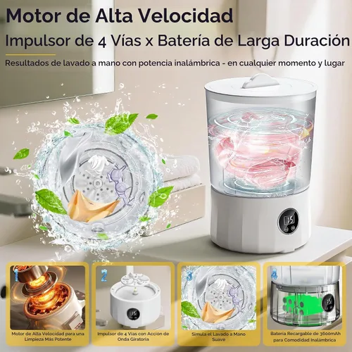 Vista 5 de Lavadora de ropa interior de 1.5 L, mini lavadora portátil recargable con 3 modos de limpieza para ropa personal, ropa interior, calcetines, ropa
