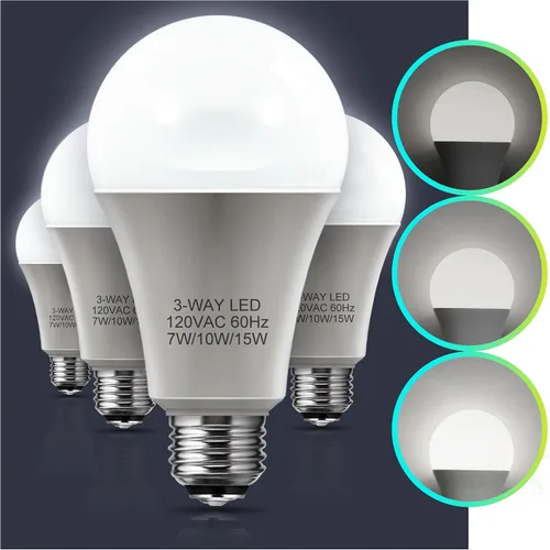 Vista 9 de LOHAS - Bombillas LED de 3 vías, equivalente a 50 100 150 W, luz blanca diurna 5000K, bombillas A19 de tres vías, bombillas LED de base E26