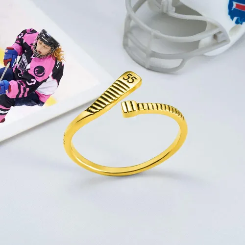 Vista 4 de Anillo de hockey personalizado para mujer, plata de ley 925latón, delicado nombre grabado, númeroinicial, anillos de hockey sobre hielo