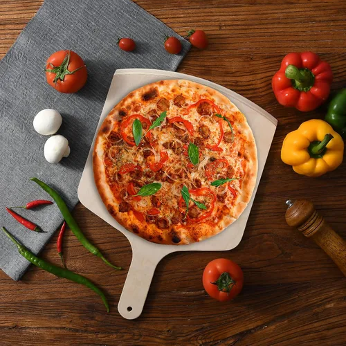 Vista 9 de UPTRUST Pela de pizza de madera natural de alta calidad, rectangular, 12 x 17 pulgadas, espátula grande para pizza, tabla de cortar para hornear