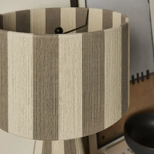 Vista 6 de Modway Renae - Lámpara de mesa vintage moderna de hilo de algodón en Cobblestone - Lámpara de acento boho retro única con base de metal y diseño