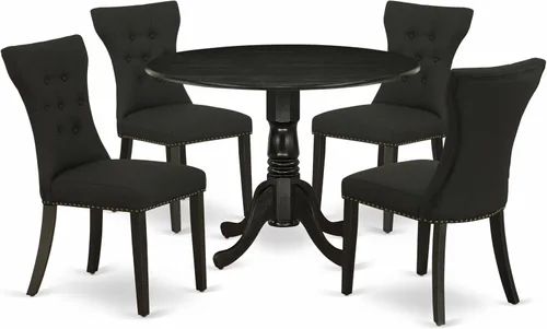 Vista 23 de East West Furniture DLGA3-AWA-03 - Juego de mesa de comedor de 3 piezas que contiene una mesa de cocina redonda con gotas y 2 sillas Parson, 42 x 42