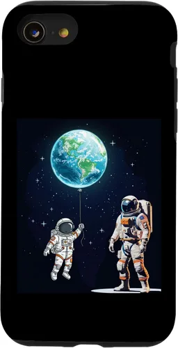 Vista 18 de Astronauts in Space Parent & Child in spacesuits with Planet Case for iPhone 16