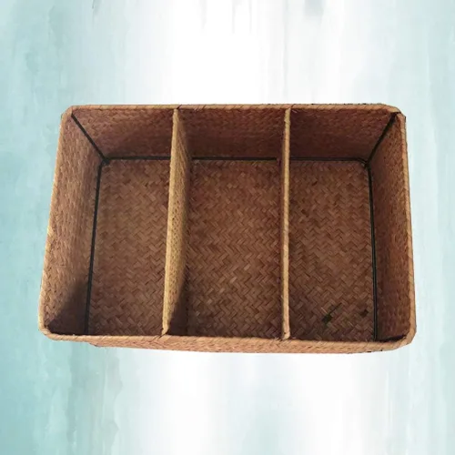 Vista 9 de Cesta tejida a mano de algas marinas Caja de almacenamiento tejida de 3 compartimentos para decoración de escritorio para el hogar, baño, oficina