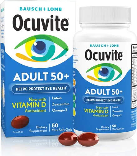 Vista 9 de Ocuvite Suplemento de vitaminas y minerales para los ojos, contiene zinc, vitaminas C, E, Omega 3, luteína y zeaxantina, 30 cápsulas blandas