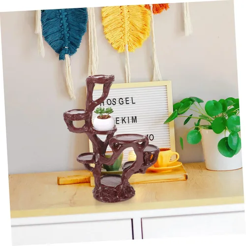 Vista 5 de Yardwe Elegante soporte de planta de resina elevada para maceta, base estable para soporte de bonsái de resina