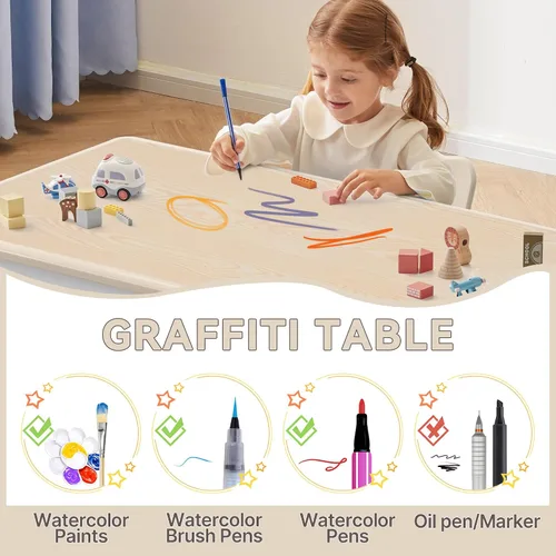 Vista 4 de GITAWUSA Juego de mesa y sillas de estudio para niños, juego de mesa y silla ajustables en altura para niños de 3 a 8 años, mesa de arte para niños