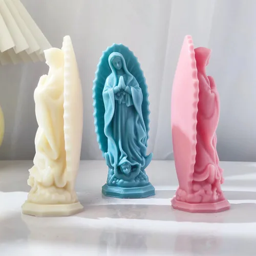 Vista 6 de Molde de silicona para estatua religiosa de la Virgen María, moldes de velas para hacer velas, herramientas de cera, molde de vela Virgen María
