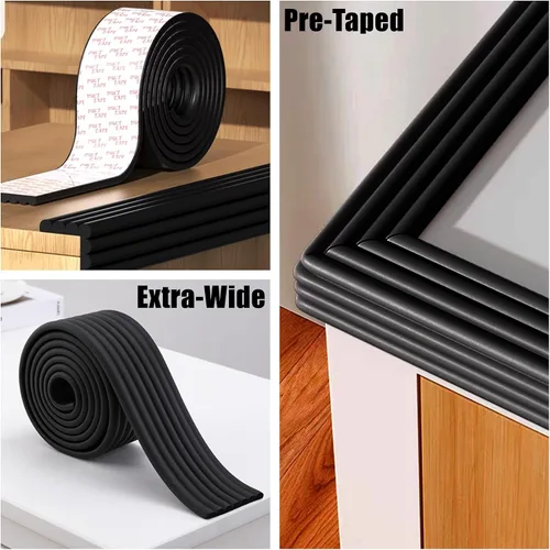 Vista 2 de M2cbridge Cobertura Multifuncional para Bordes y Esquinas, Protector de Seguridad para Bebés, DIY (Negro 4 m) Parachoques NBR de alta densidad
