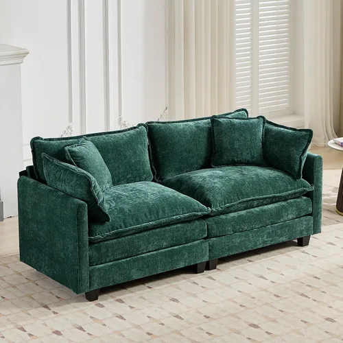 Vista 21 de Sofá seccional modular, sofá seccional en forma de L de 76.7 pulgadas con otomana móvil, cómodo loveseat de chenilla nube con reposabrazos