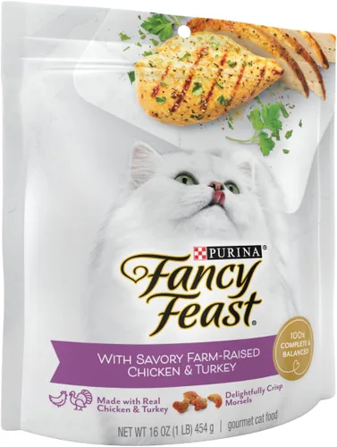 Vista 2 de Fancy Feast Purina with Savory - Alimento seco para gatos con pollo y pavo, 16 onzas