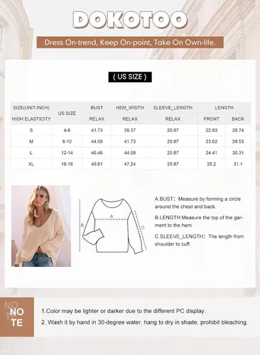 Vista 6 de Dokotoo Tops de otoño para mujer, moda 2023, cuello en V, manga larga, dobladillo asimétrico, suéter de punto