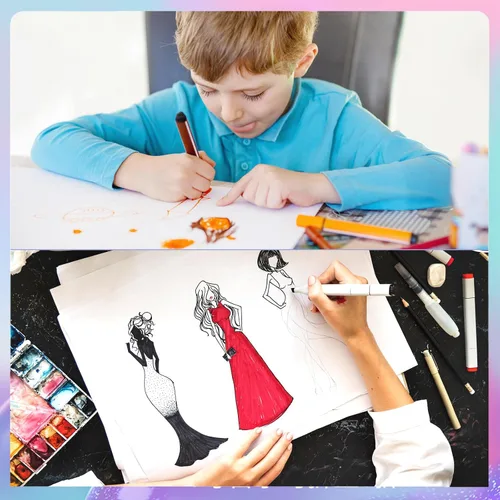 Vista 5 de Fulmoon 150 hojas de papel marcador a prueba de sangrado para marcador de alcohol, almohadilla de papel de dibujo para niños, artistas, estudiantes